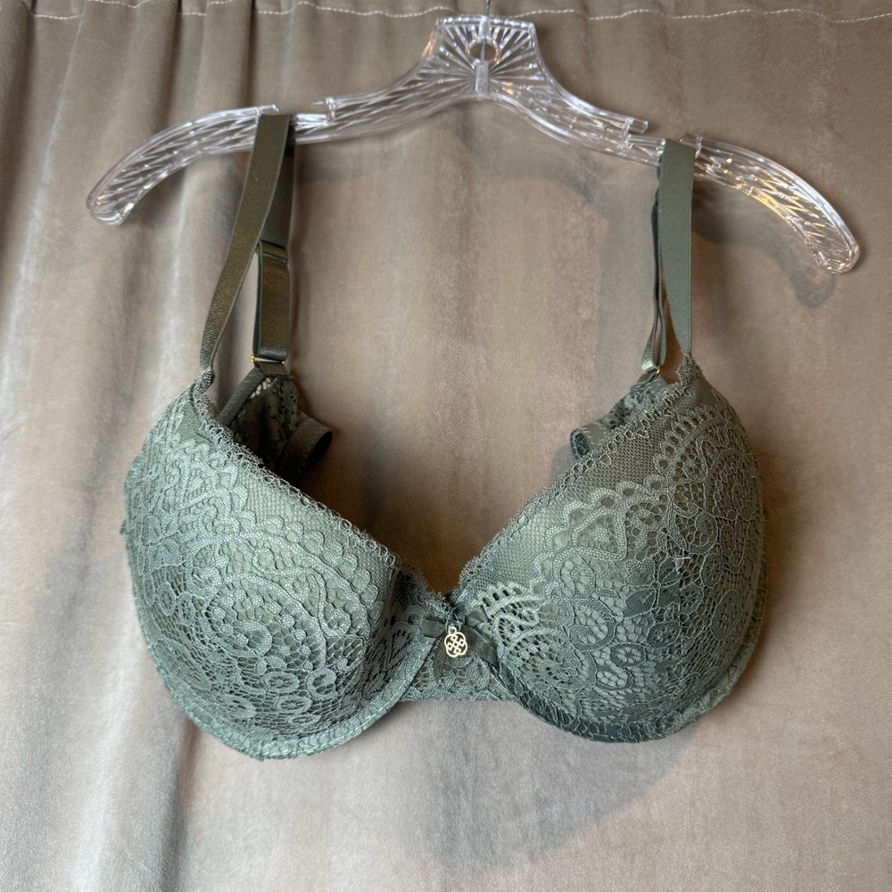 Daisy Fuentes Lace Underwire Bra in Sage‎ lacy push up Bra